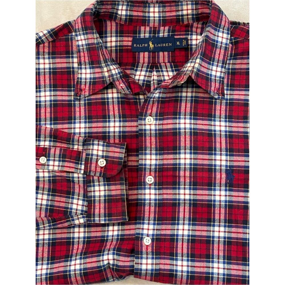 Polo Ralph Lauren Men's XL Red Blue Plaid Button Down Shirt Cotton